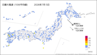 5日の最大風速（10分平均値）の分布図