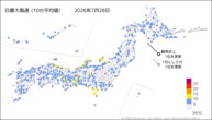 昨日の最大風速(10分平均値)の分布図