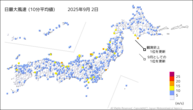 一昨日の最大風速（10分平均値）の分布図