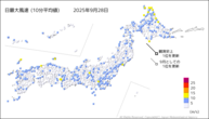 一昨日の最大風速（10分平均値）の分布図