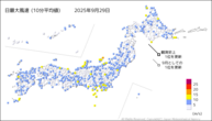 昨日の最大風速（10分平均値）の分布図