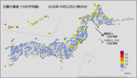 今日の最大風速（10分平均値）の分布図