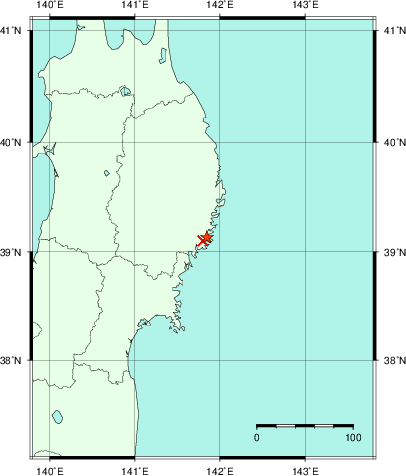 推定した震源の位置