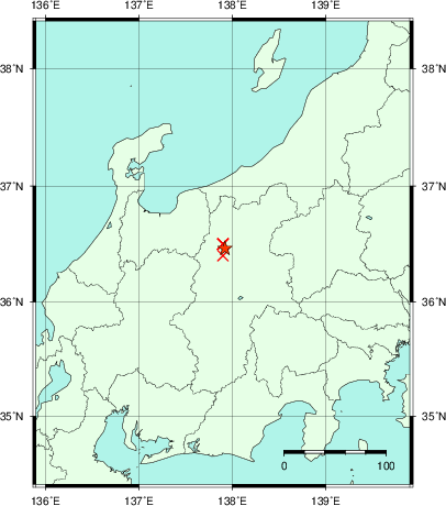 推定した震源の位置
