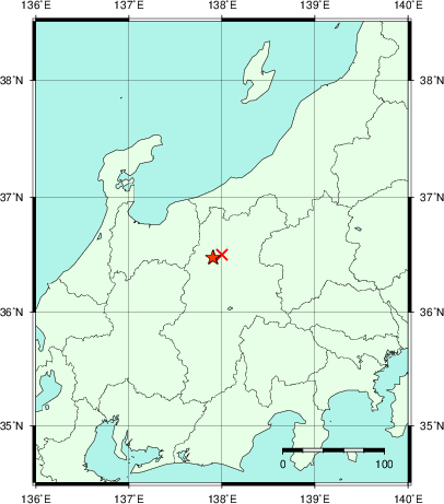 推定した震源の位置