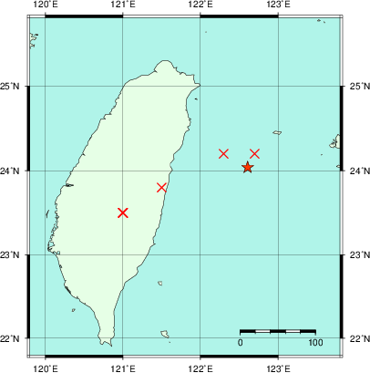 推定した震源の位置