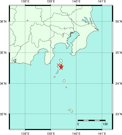 推定した震源の位置