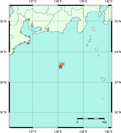推定した震源の位置