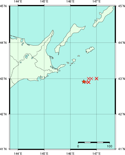 推定した震源の位置