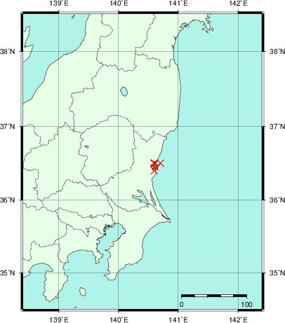 推定した震源の位置