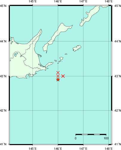 推定した震源の位置