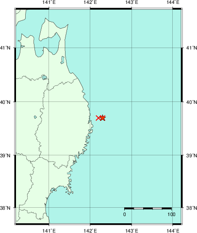 推定した震源の位置