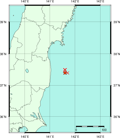 推定した震源の位置