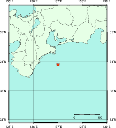推定した震源の位置