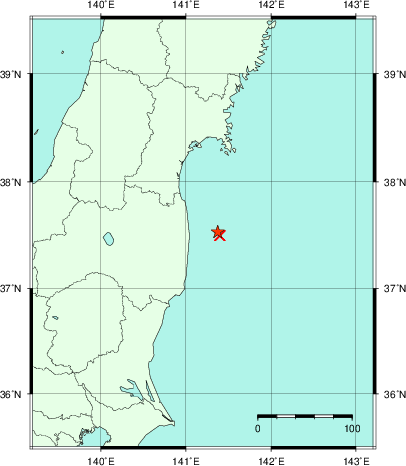 推定した震源の位置