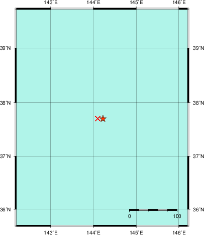 推定した震源の位置