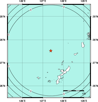 緊急地震速報第1報提供から主要動到達までの時間及び推計震度分布図