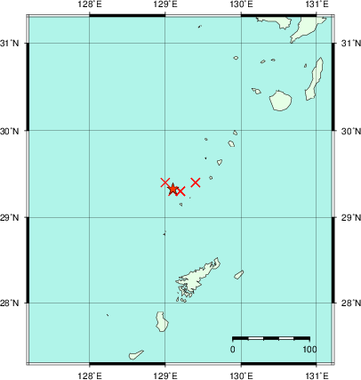 推定した震源の位置