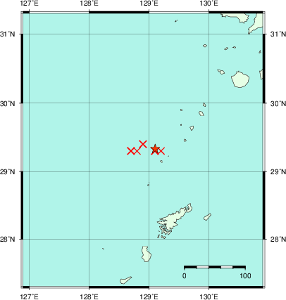 推定した震源の位置