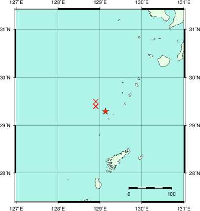 推定した震源の位置