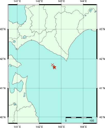 推定した震源の位置