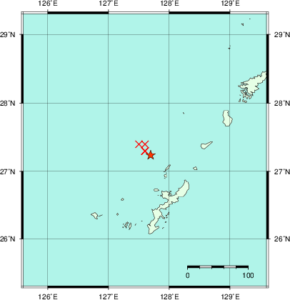 推定した震源の位置