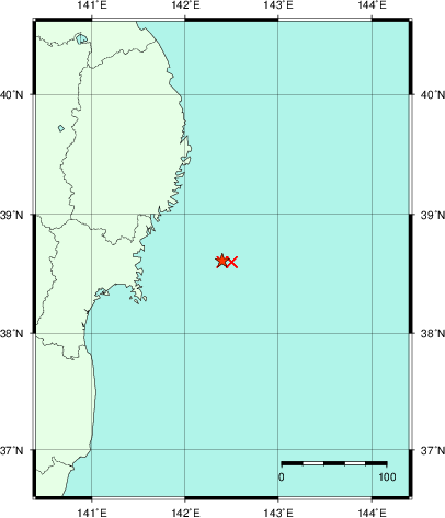 推定した震源の位置