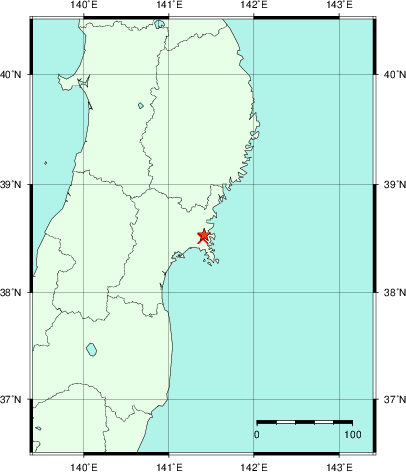 推定した震源の位置