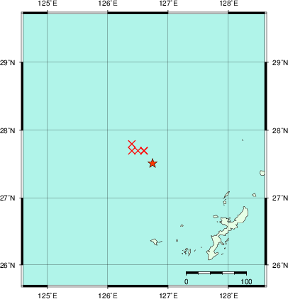 推定した震源の位置