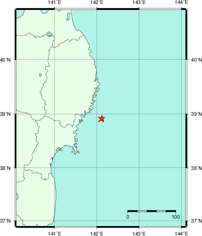 推定した震源の位置