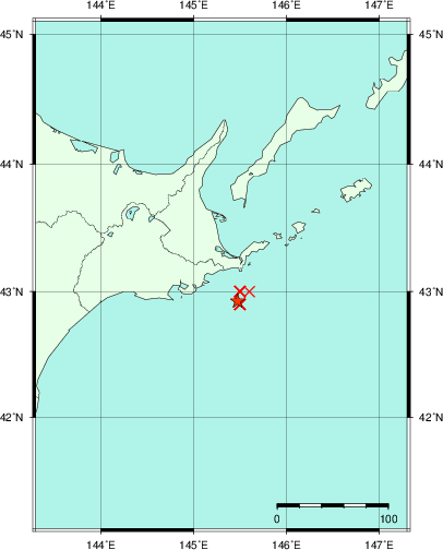推定した震源の位置
