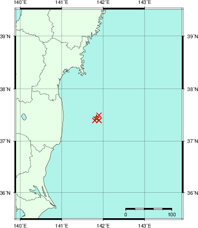 推定した震源の位置