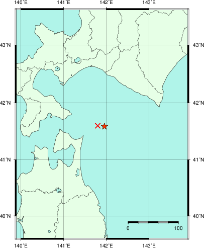 推定した震源の位置