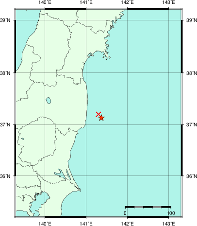 推定した震源の位置
