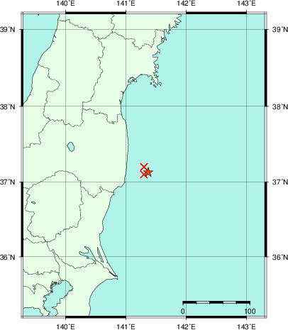 推定した震源の位置