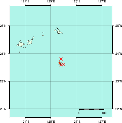 推定した震源の位置