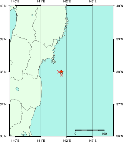 推定した震源の位置