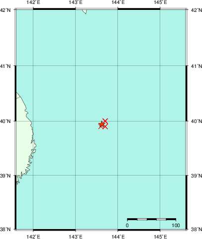 推定した震源の位置