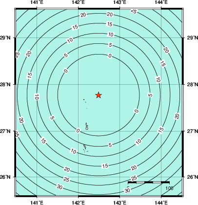 緊急地震速報第1報提供から主要動到達までの時間及び推計震度分布図