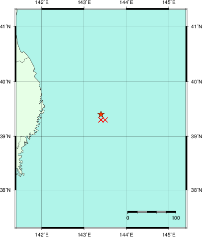 推定した震源の位置
