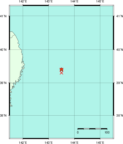 推定した震源の位置