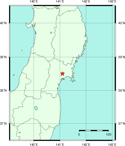推定した震源の位置
