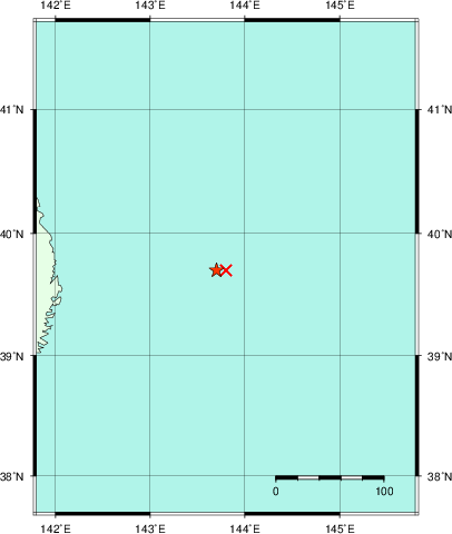 推定した震源の位置