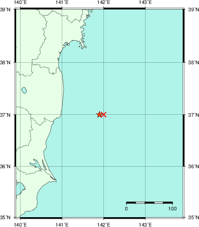 推定した震源の位置