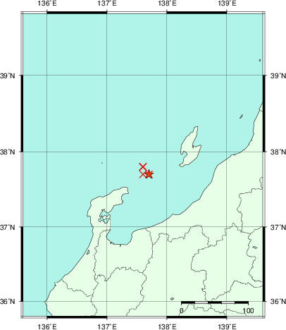 推定した震源の位置