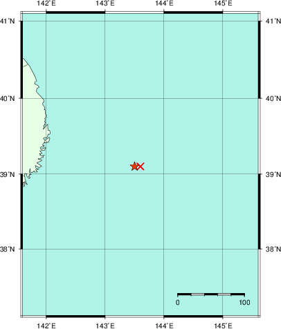 推定した震源の位置