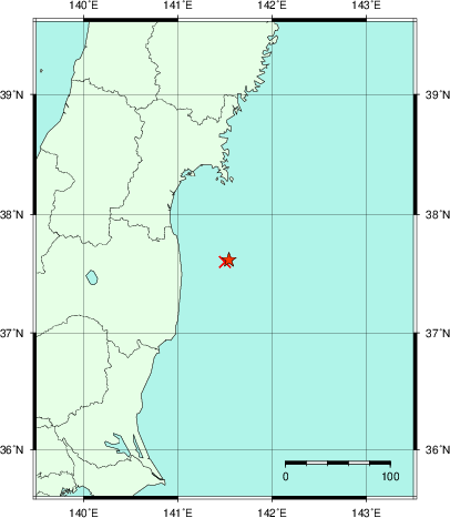 推定した震源の位置