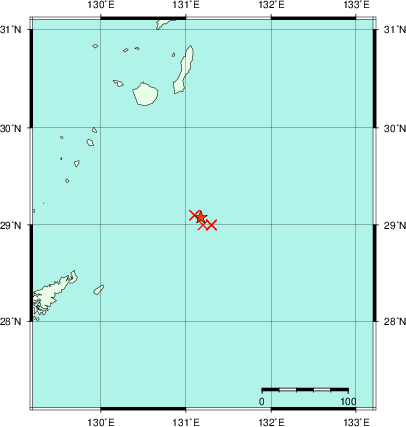 推定した震源の位置