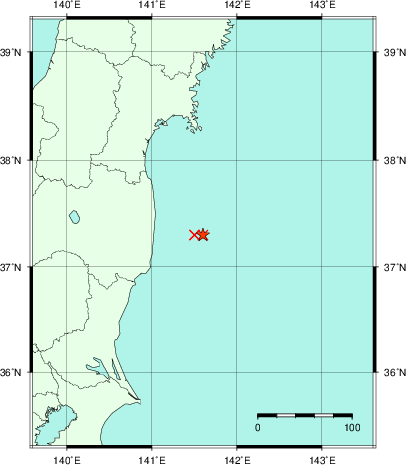 推定した震源の位置