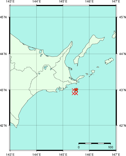 推定した震源の位置